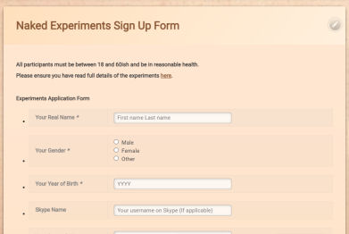 Naked Experiments Application Form