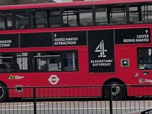 Naked Attraction advert on the side of a London Bus